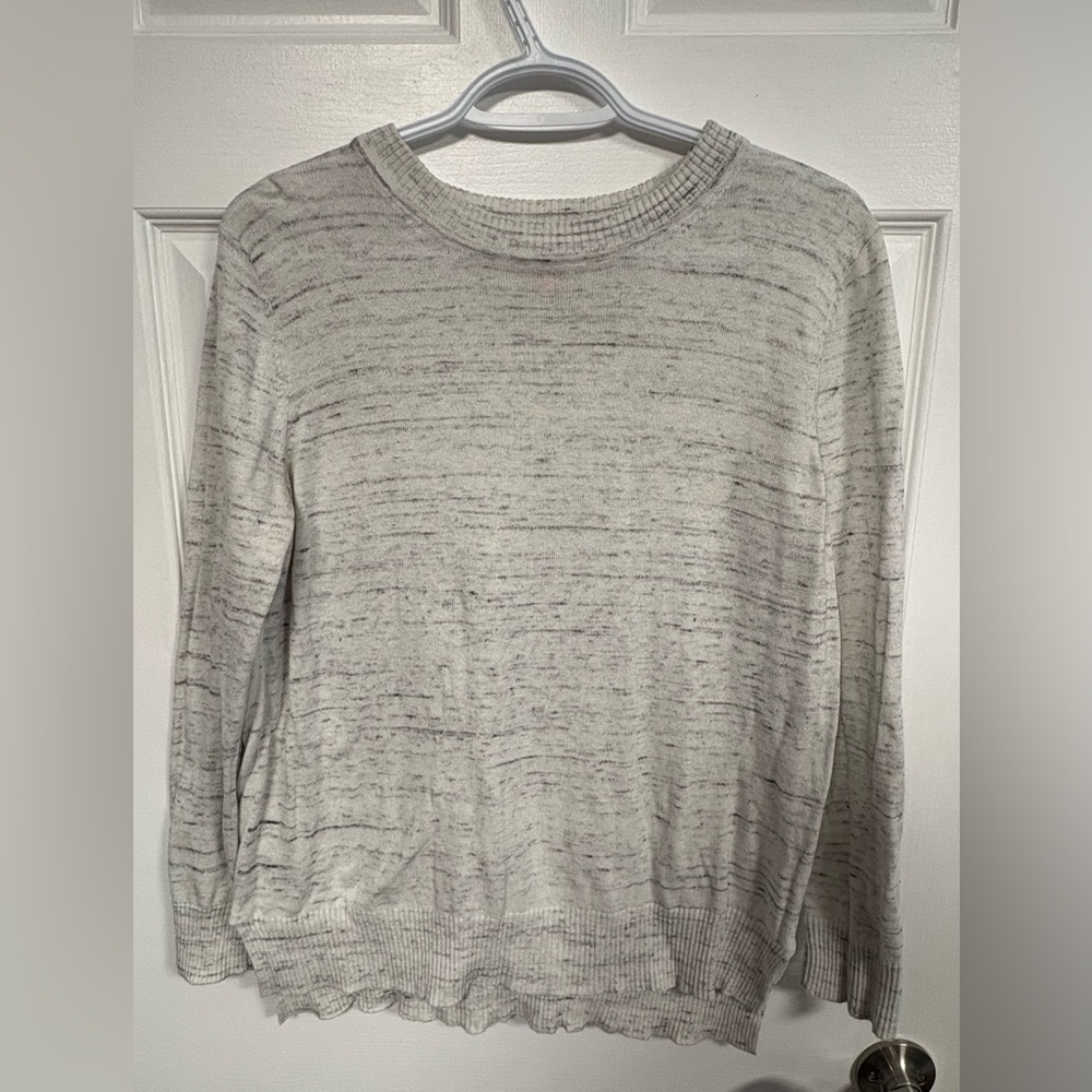 Joe Fresh Cream with Light Black Stripes Long Sleeve Sweater, Woman Size Large